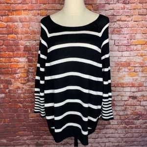 John Paul Richard Black and White Striped Pullover Boatneck Sweater